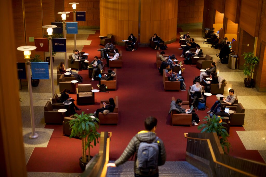 Students study in the Wharton School of Business at the University of Pennsylvania in Philadelphia. Credit: Mark Makela/Getty Images