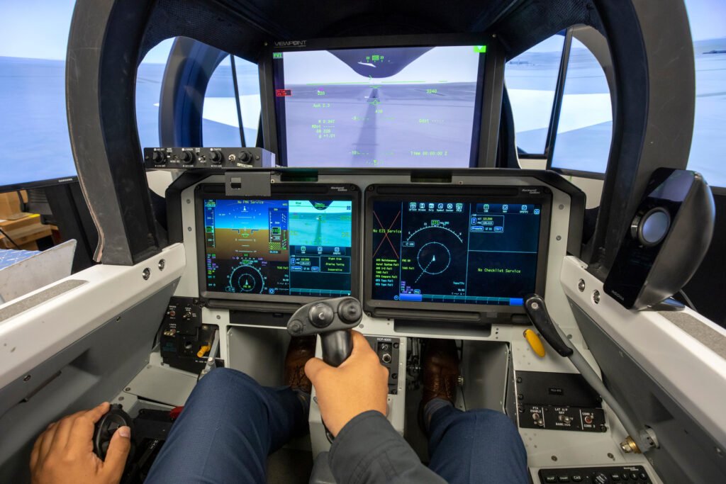 The cockpit view of the eXternal Vision System inside NASA’s Quesst aircraft, the X-59. Credit: Garry Tice/Lockheed Martin